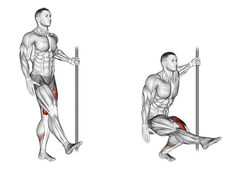 Assisted pistol squats demonstration